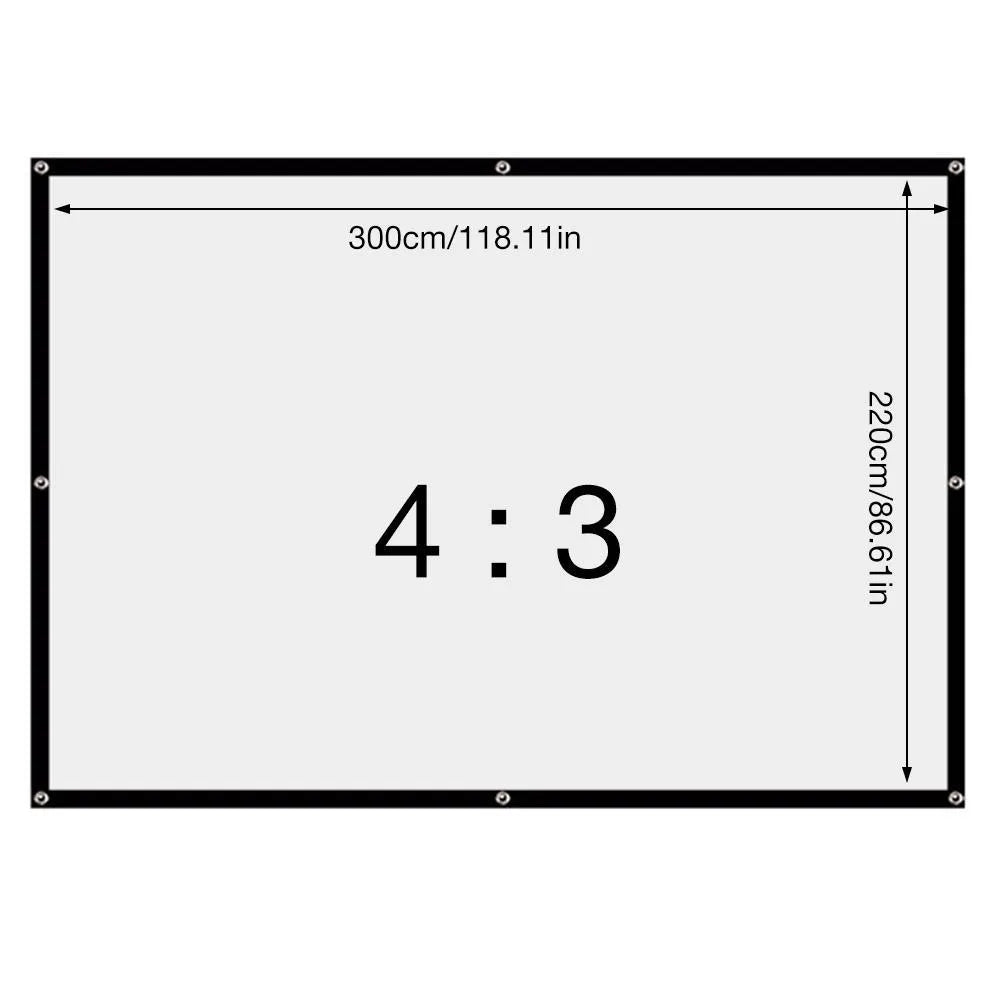 A large white foldable projection screen with a 150-inch diagonal, shown laid out flat.