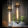 Brown Nordic retro industrial style gladiator chandelier with an iron body suspended from the ceiling.