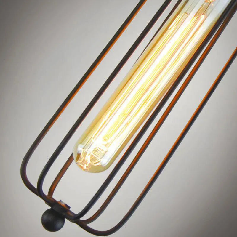 Brown Nordic retro industrial style gladiator chandelier with an iron body suspended from the ceiling.