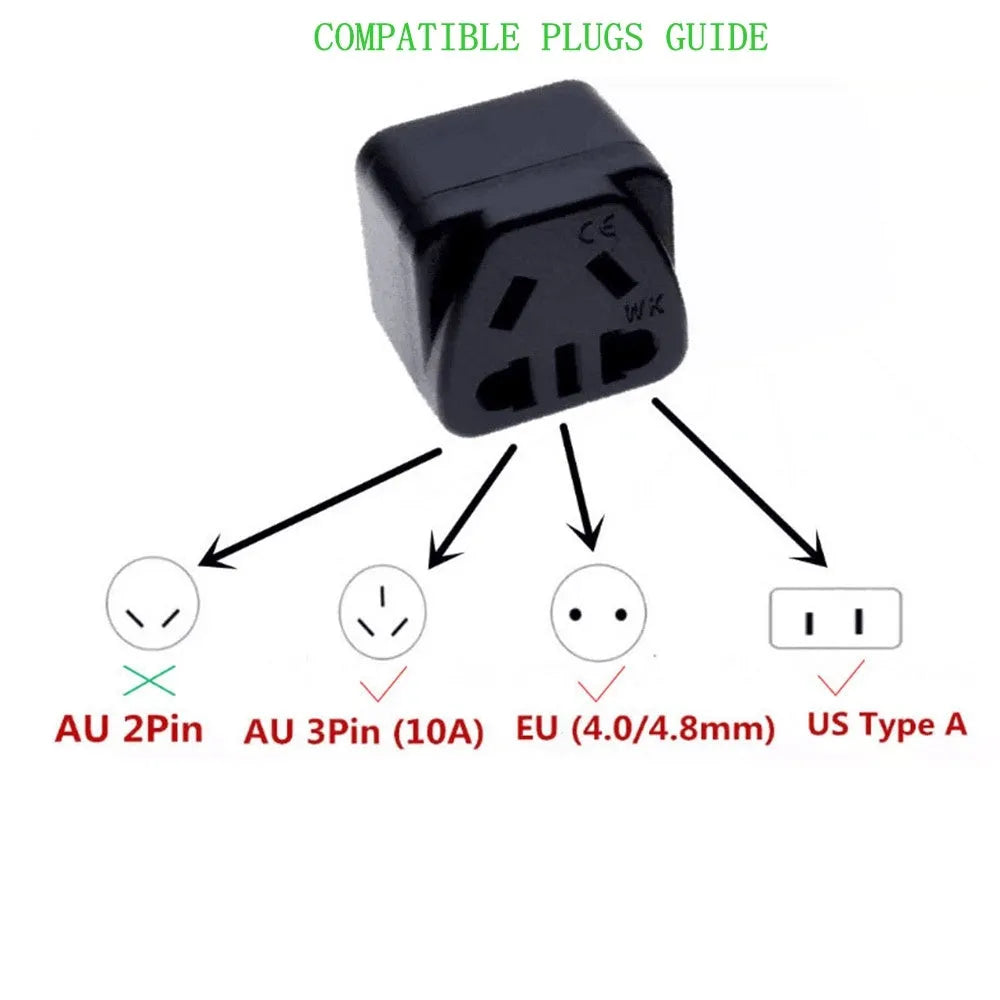 Square three plug international power adapter with five outputs in white colour