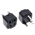 Square white international plug adapter with five outlets and a UK three-pin plug.