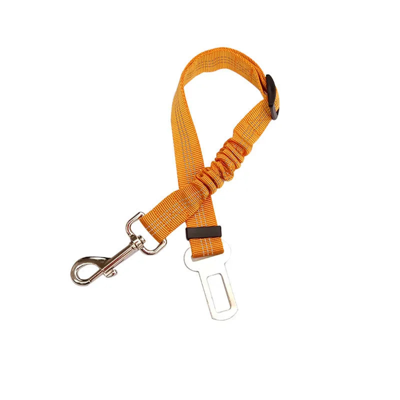 Adjustable dog seat belt harness with elastic safety rope in beige colour