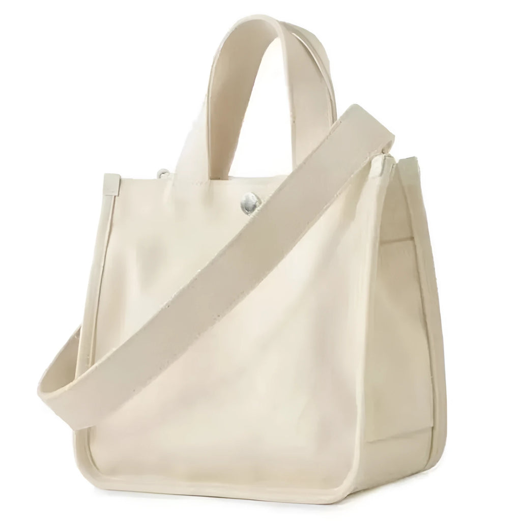 Canvas small square messenger bag for women with magnetic buckle closure in khaki colour