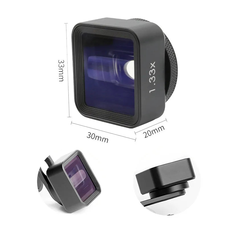 Black SANYK 1.33x anamorphic widescreen lens for smartphone cinematic video recording