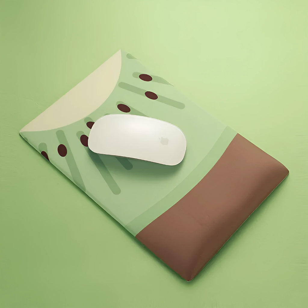A kiwi-themed mouse pad with a built-in soft wrist support, featuring a cute creative girl design on a cloth surface.
