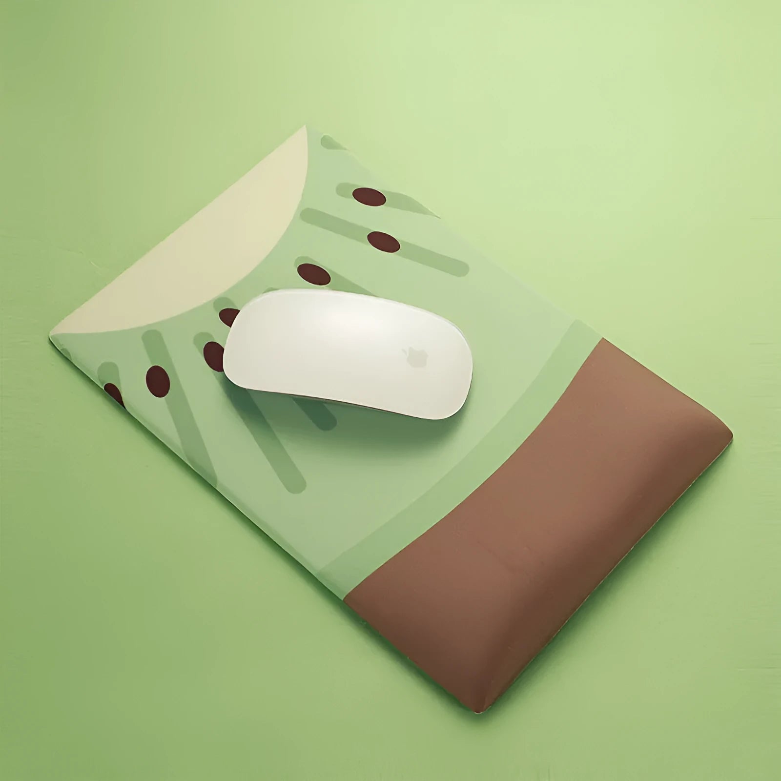 A kiwi-themed mouse pad with a built-in soft wrist support, featuring a cute creative girl design on a cloth surface.
