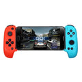 Wireless Bluetooth game controller with extended telescopic handle holding smartphone