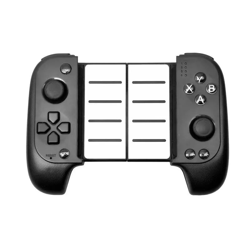Wireless Bluetooth game controller with extended telescopic handle holding smartphone