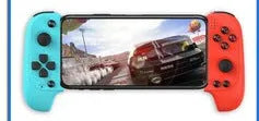 Wireless Bluetooth game controller with extended telescopic handle holding smartphone