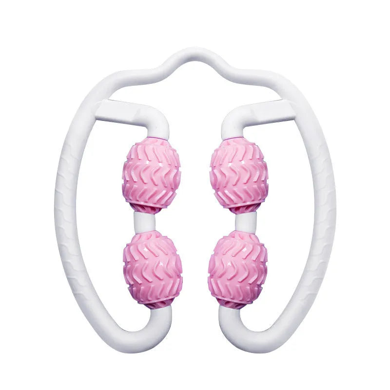 Purple and pink silicone annular leg massage roller for calf muscle recovery