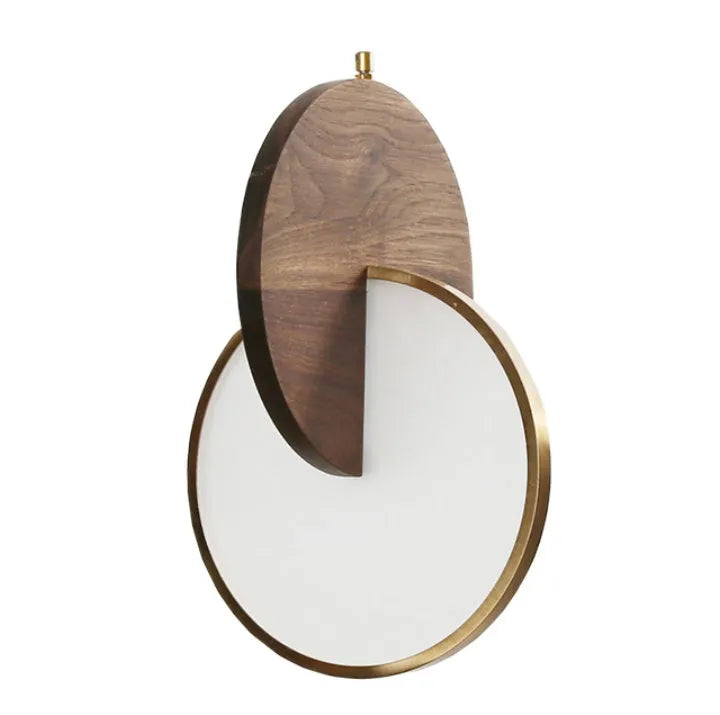 Long-line walnut wood chandelier with wall-mounted design and warm white lighting