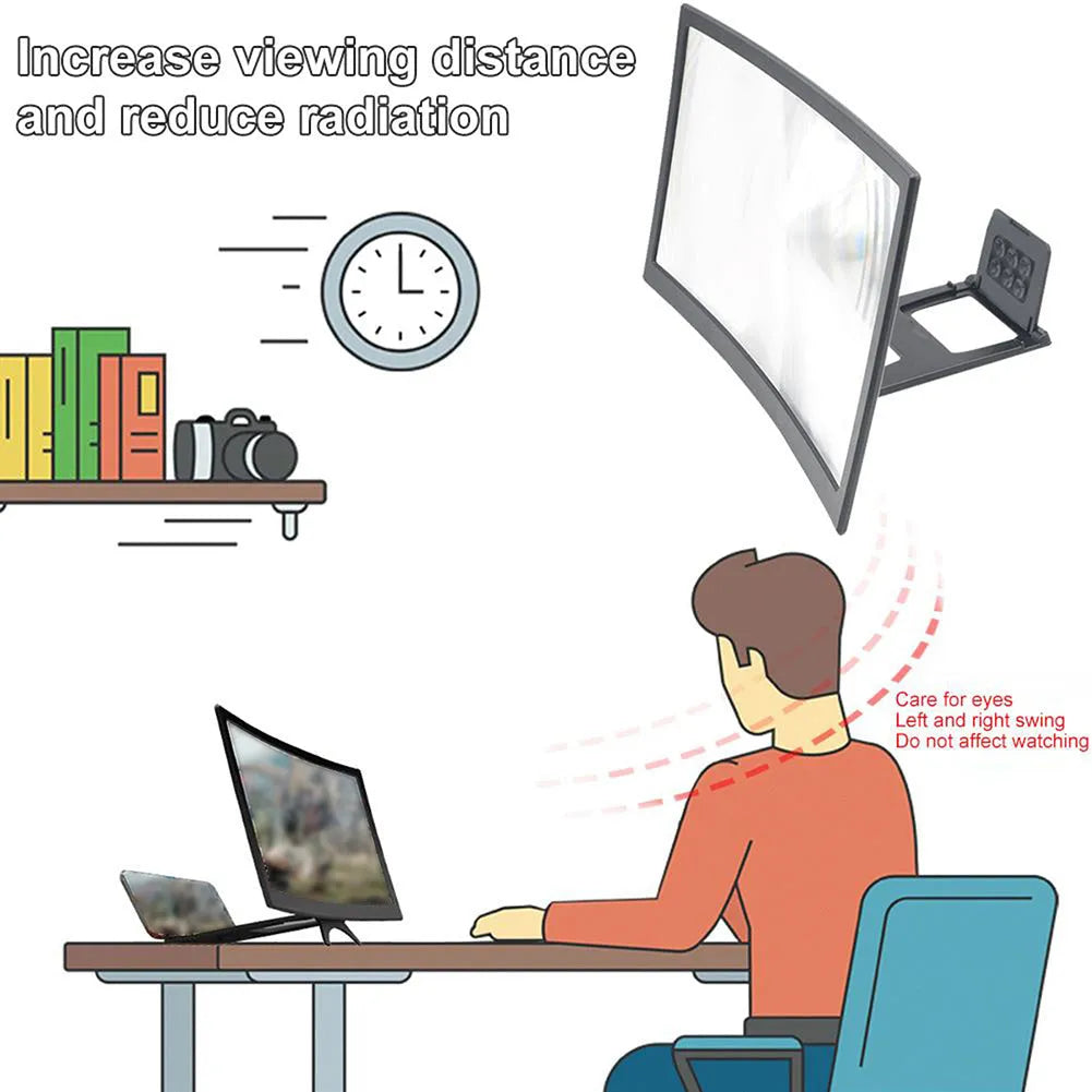 12 inch mobile screen magnifier bracket in black ABS with HD acrylic lens and anti-slip slot for phone
