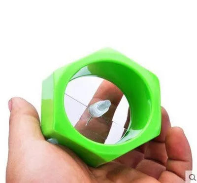 Yellow and green vegetable spiral cutter for uniform cucumber slices with 8cm diameter