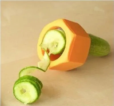 Yellow and green vegetable spiral cutter for uniform cucumber slices with 8cm diameter