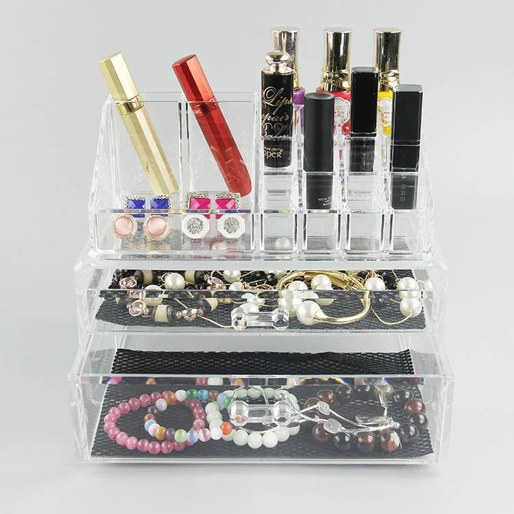 Clear foldable acrylic makeup storage organiser box with 18 litre capacity.