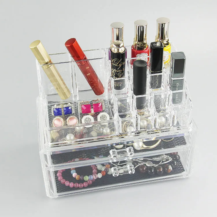 Clear foldable acrylic makeup storage organiser box with 18 litre capacity.