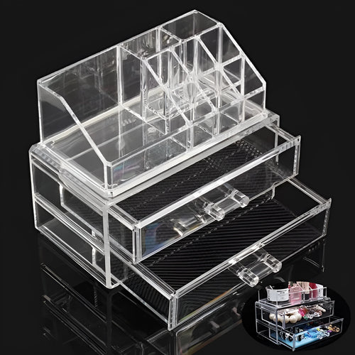 Clear foldable acrylic storage organiser box showing 18 litre capacity and transparent sides.