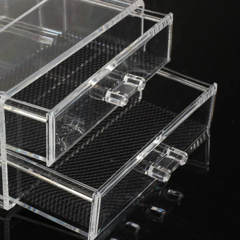 Clear foldable acrylic makeup storage organiser box with 18 litre capacity.