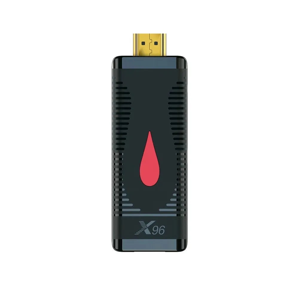 Android Smart TV Set-top Box dongle with Allwinner H313 processor and remote control.