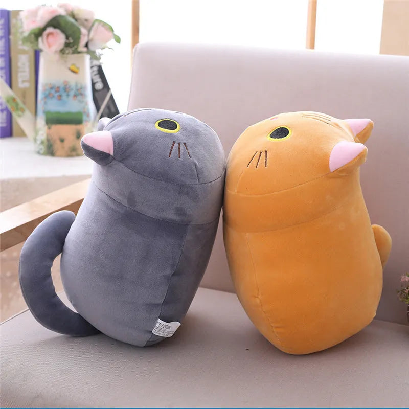 Grey fat cat plush rag doll stuffed toy made from stretch spandex fabric.