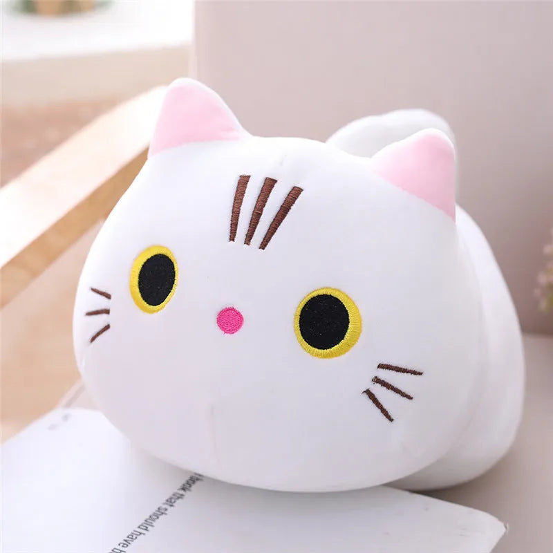 Grey fat cat plush rag doll stuffed toy made from stretch spandex fabric.