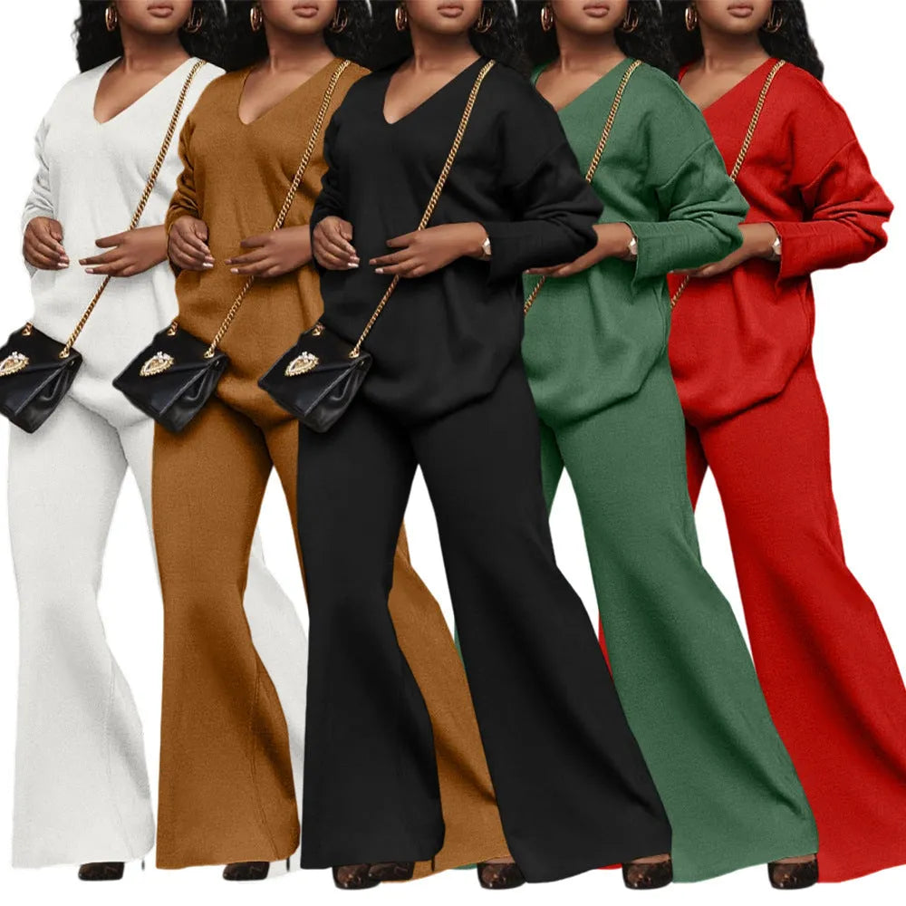 Women's brown thickened suede two-piece suit with long sleeves and trousers
