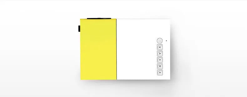 Compact HD 1080P mini projector with international plug adapters in black, blue or yellow finish