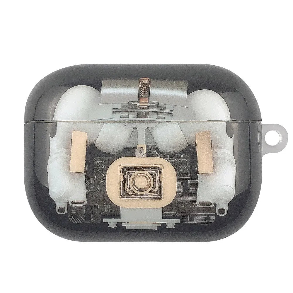 Steampunk mechanical design soft TPU protective cover for Apple AirPods 1st and 2nd generation, showing brass gears and metal details.