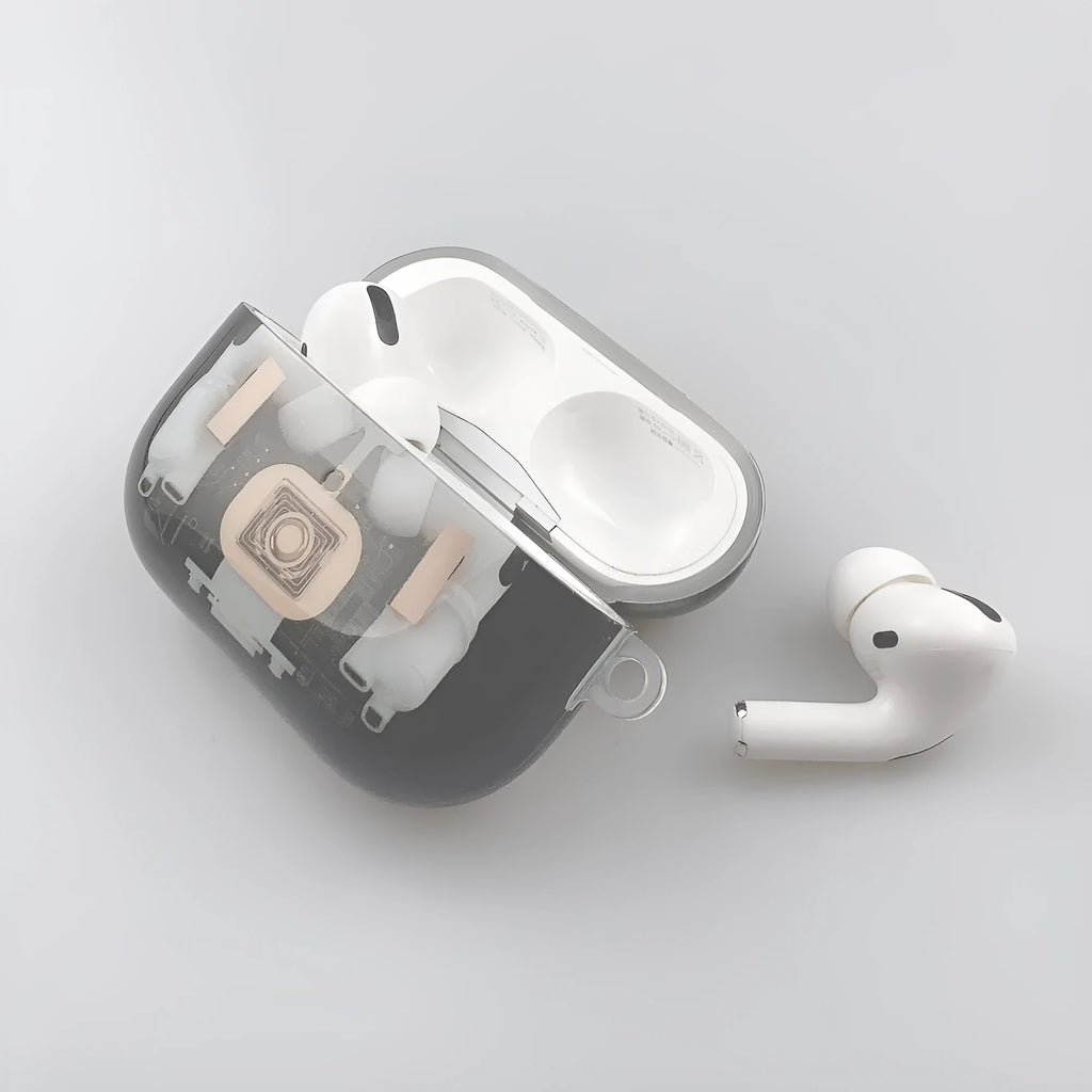 Steampunk mechanical design soft TPU protective cover for Apple AirPods 1st and 2nd generation, showing brass gears and metal details.