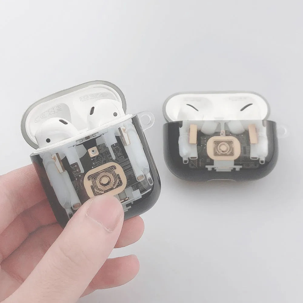 Steampunk mechanical design soft TPU protective cover for Apple AirPods 1st and 2nd generation, showing brass gears and metal details.