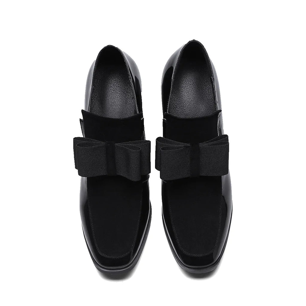 Large size black patent leather women's high heels with a thick super high heel and square toe.