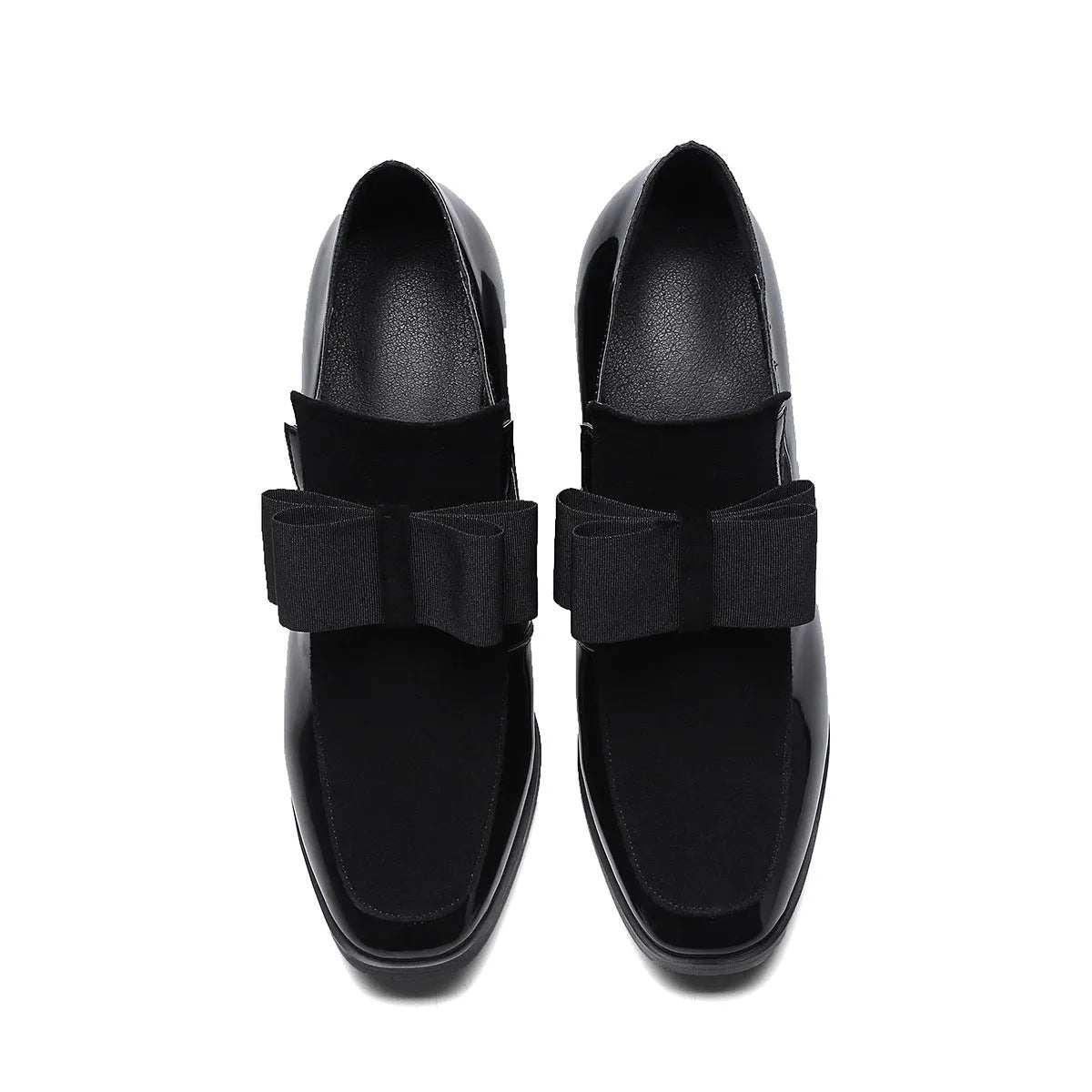 Large size black patent leather women's high heels with a thick super high heel and square toe.