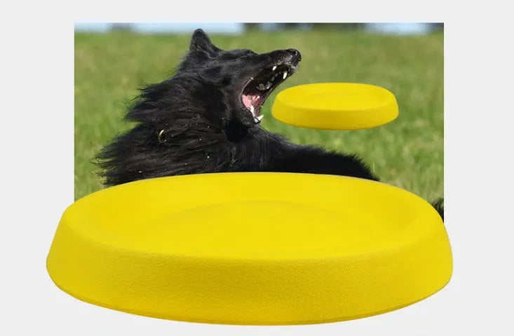 Yellow EVA dog throwing toy for fetch games and training sessions