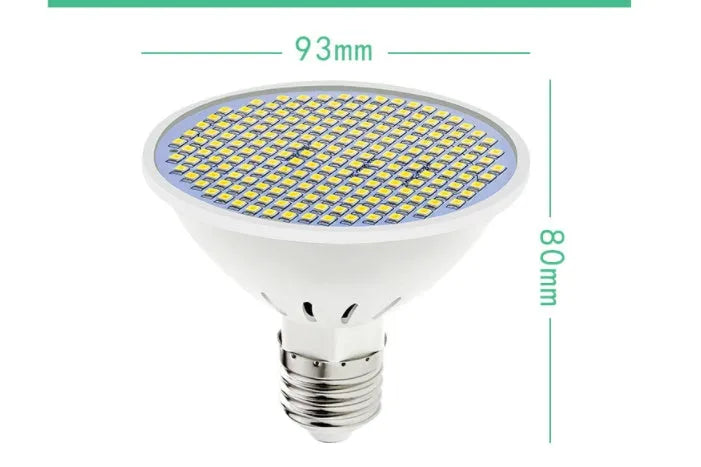 E27 screw-base LED light bulb with a white polycarbonate lamp cup, shown alongside warm white and cool white lighting options.