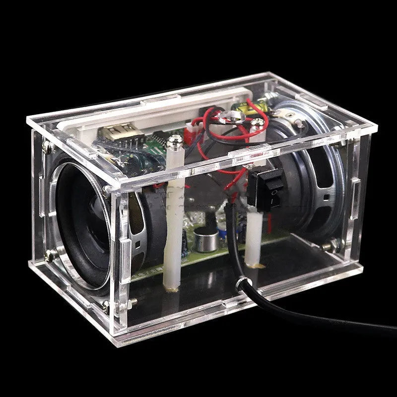 Bluetooth speaker DIY electronic kit with loose components and transparent housing for assembly