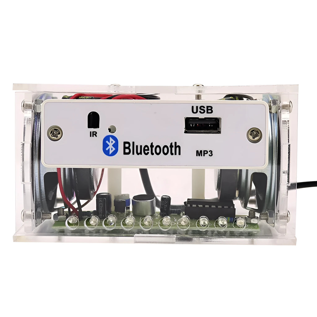 Bluetooth speaker DIY electronic kit with loose components and transparent housing for assembly