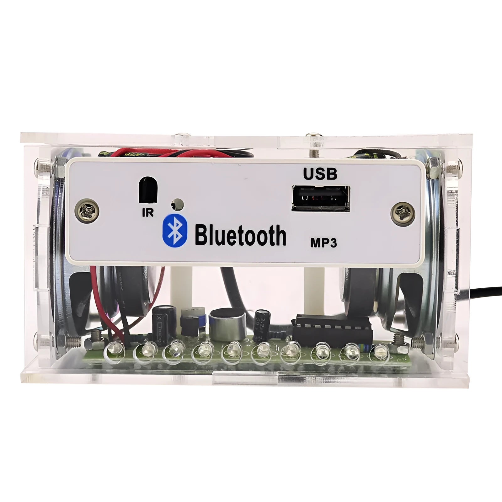 Bluetooth speaker DIY electronic kit with loose components and transparent housing for assembly