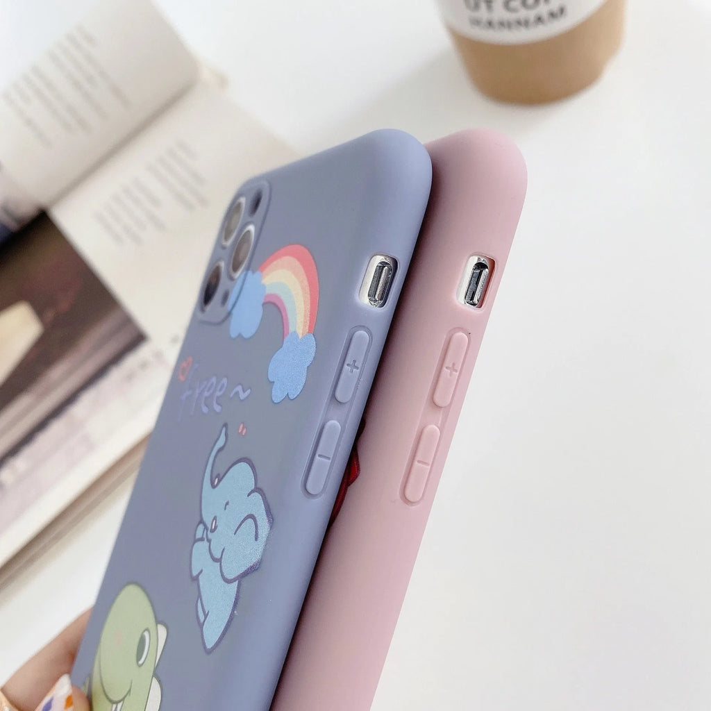 Cartoon printed TPU soft shell back cover case for iPhone with dinosaur design and frosted finish