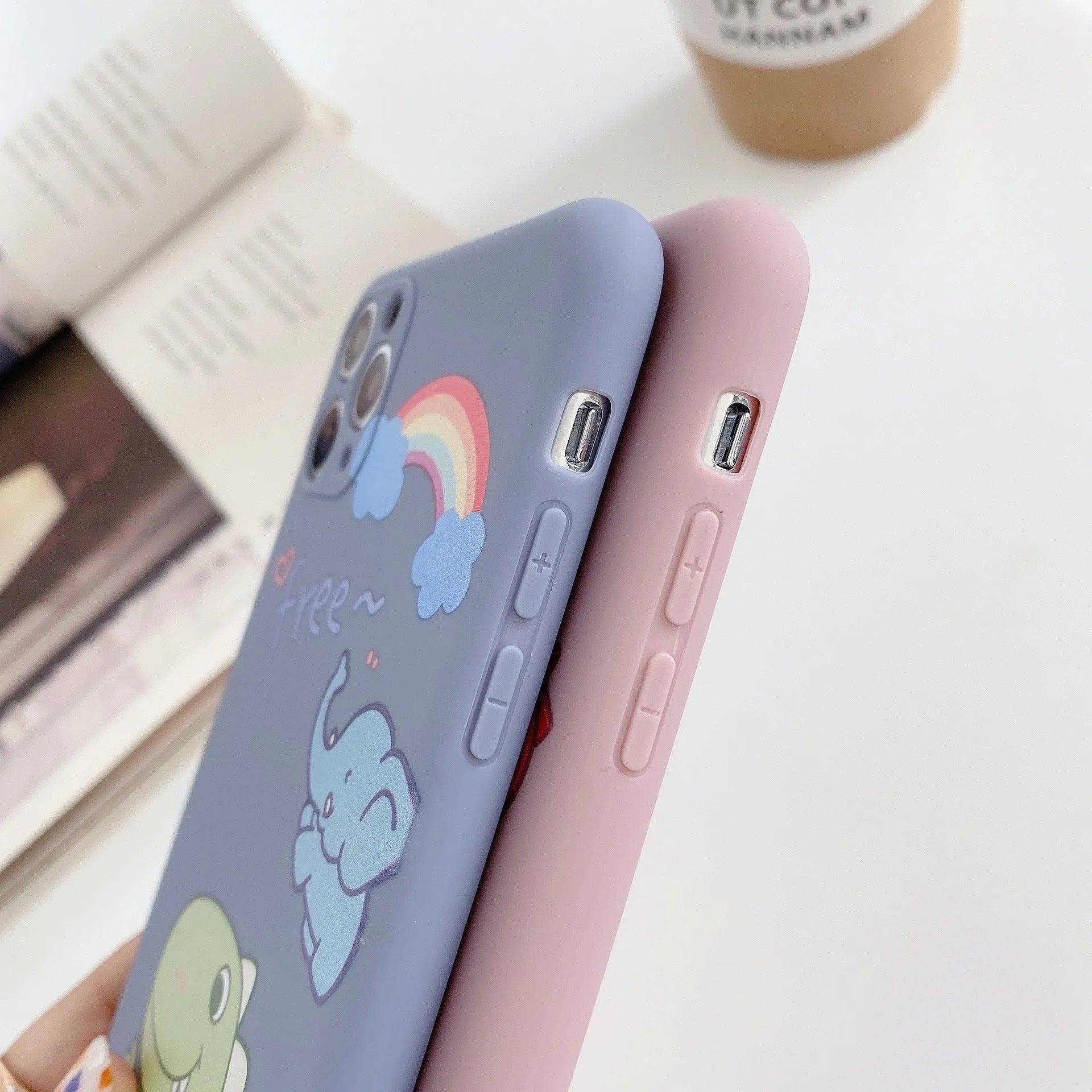 Cartoon printed TPU soft shell back cover case for iPhone with dinosaur design and frosted finish