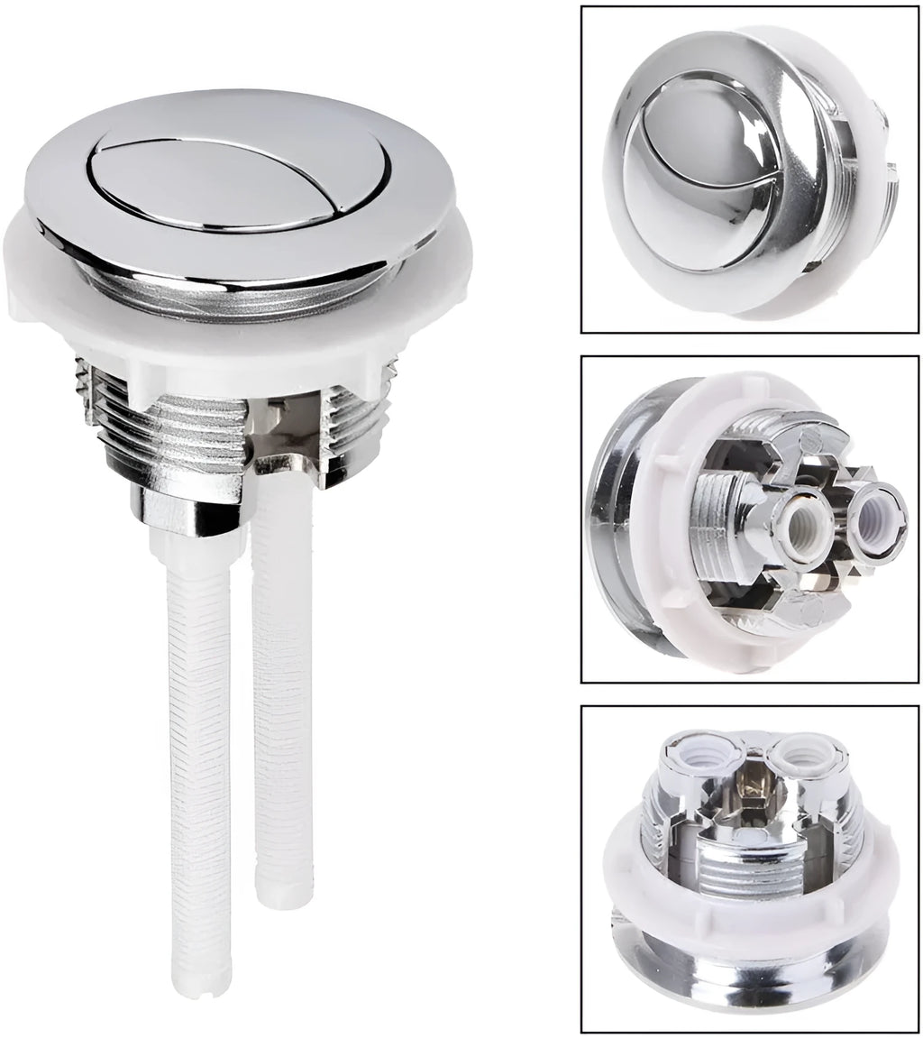 38mm round double-flush toilet button made from white ABS plastic for cistern replacement.