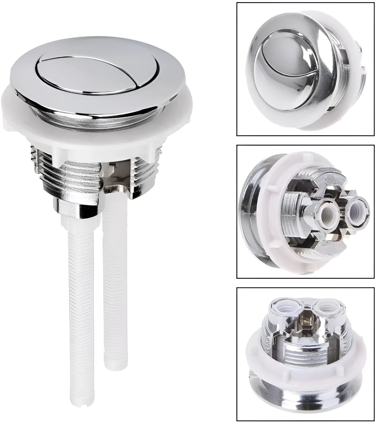 38mm round double-flush toilet button made from white ABS plastic for cistern replacement.