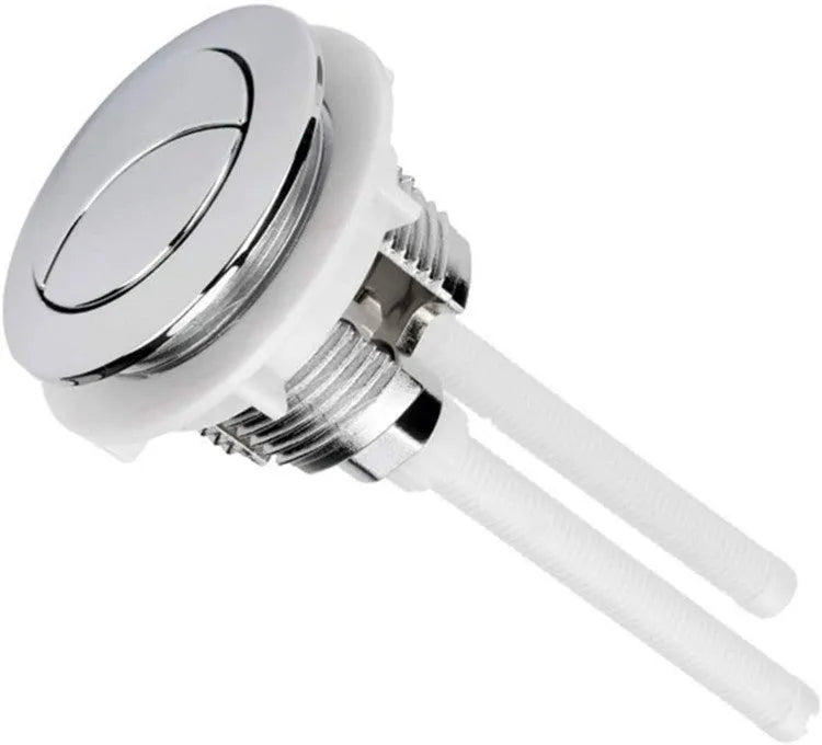 38mm round double-flush toilet button made from white ABS plastic for cistern replacement.