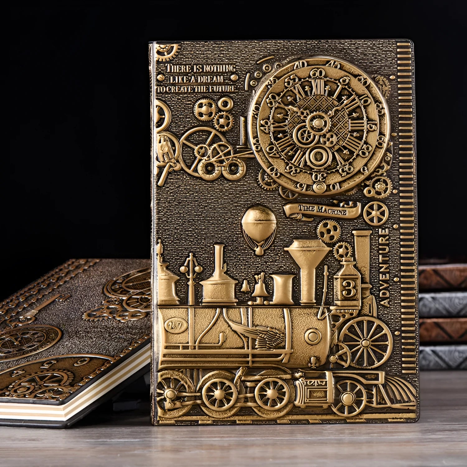 European relief retro notepad diary in bronze with a leather embossed cover.