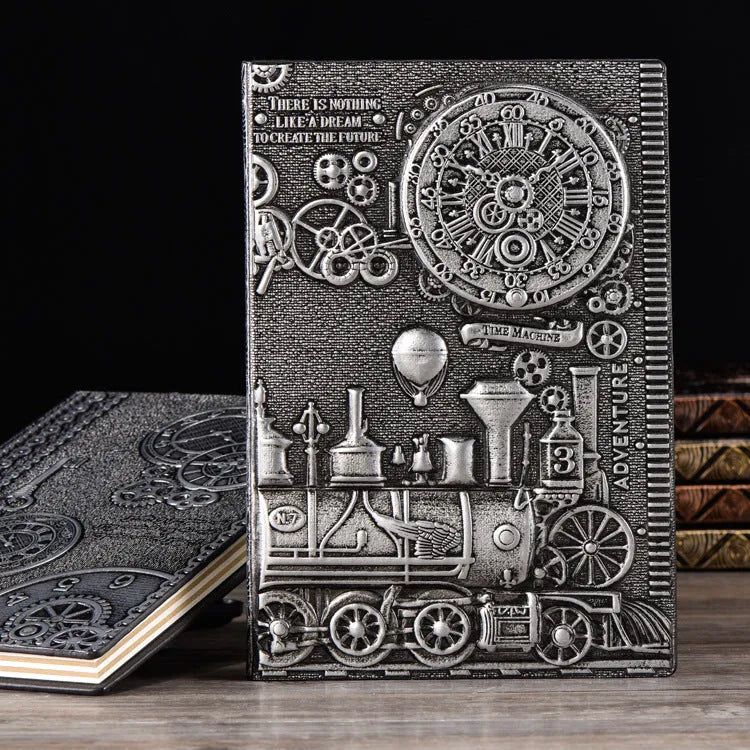 European relief retro notepad diary in bronze with a leather embossed cover.