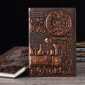A5 retro embossed leather notepad diary in green bronze, red bronze, and silver colour options.
