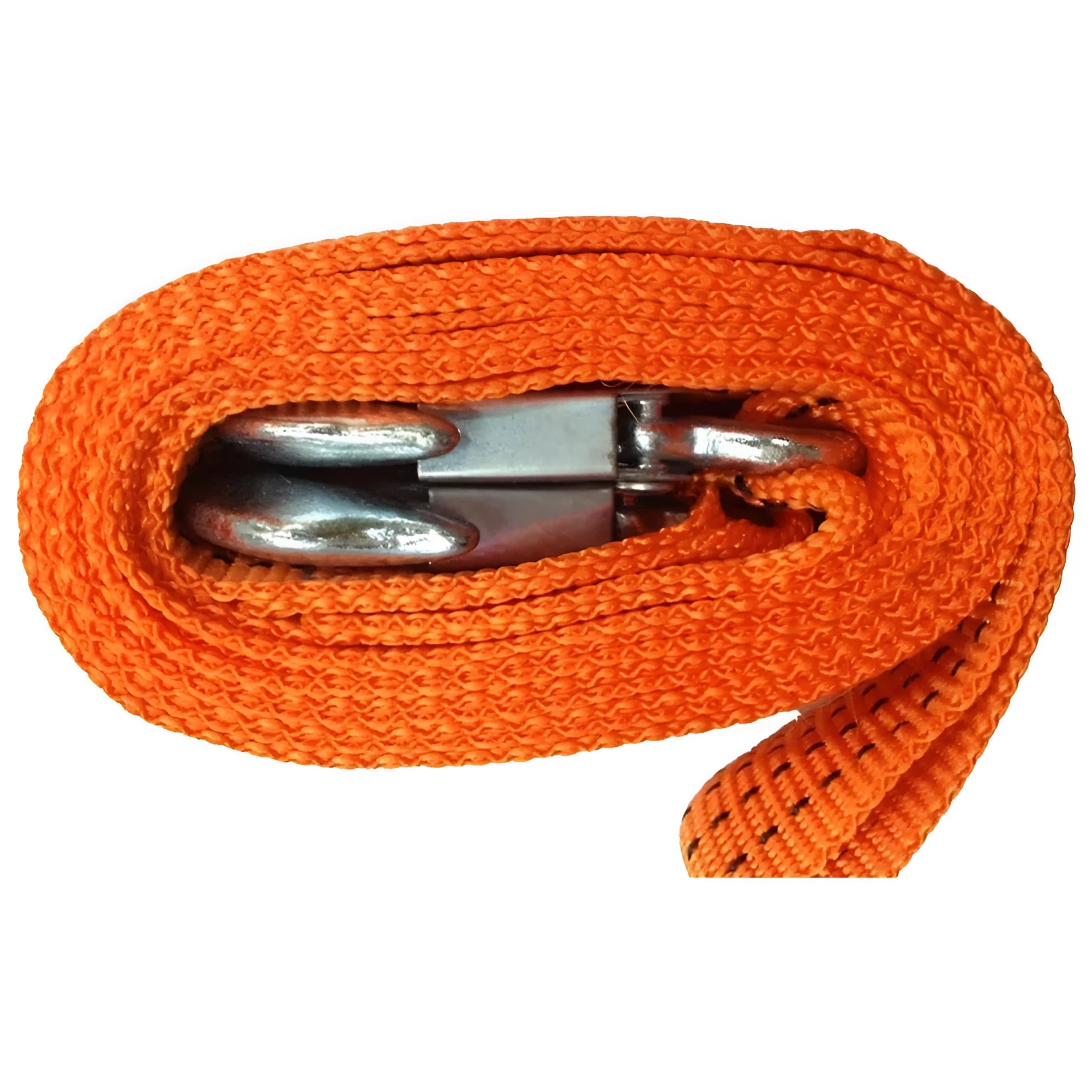 Yellow nylon trailer belt with eagle grappling hooks showing 3 ton load capacity