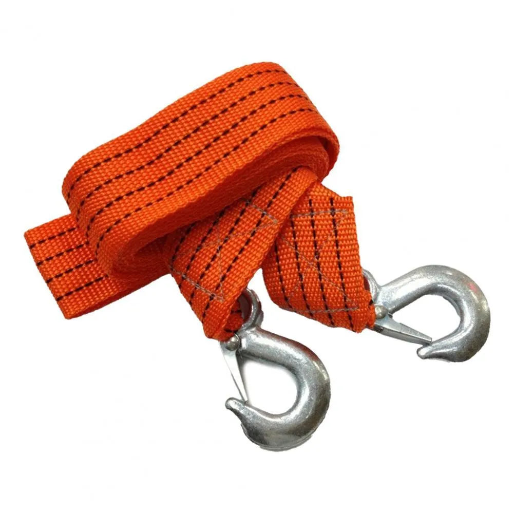 Yellow nylon trailer belt with eagle grappling hooks showing 3 ton load capacity