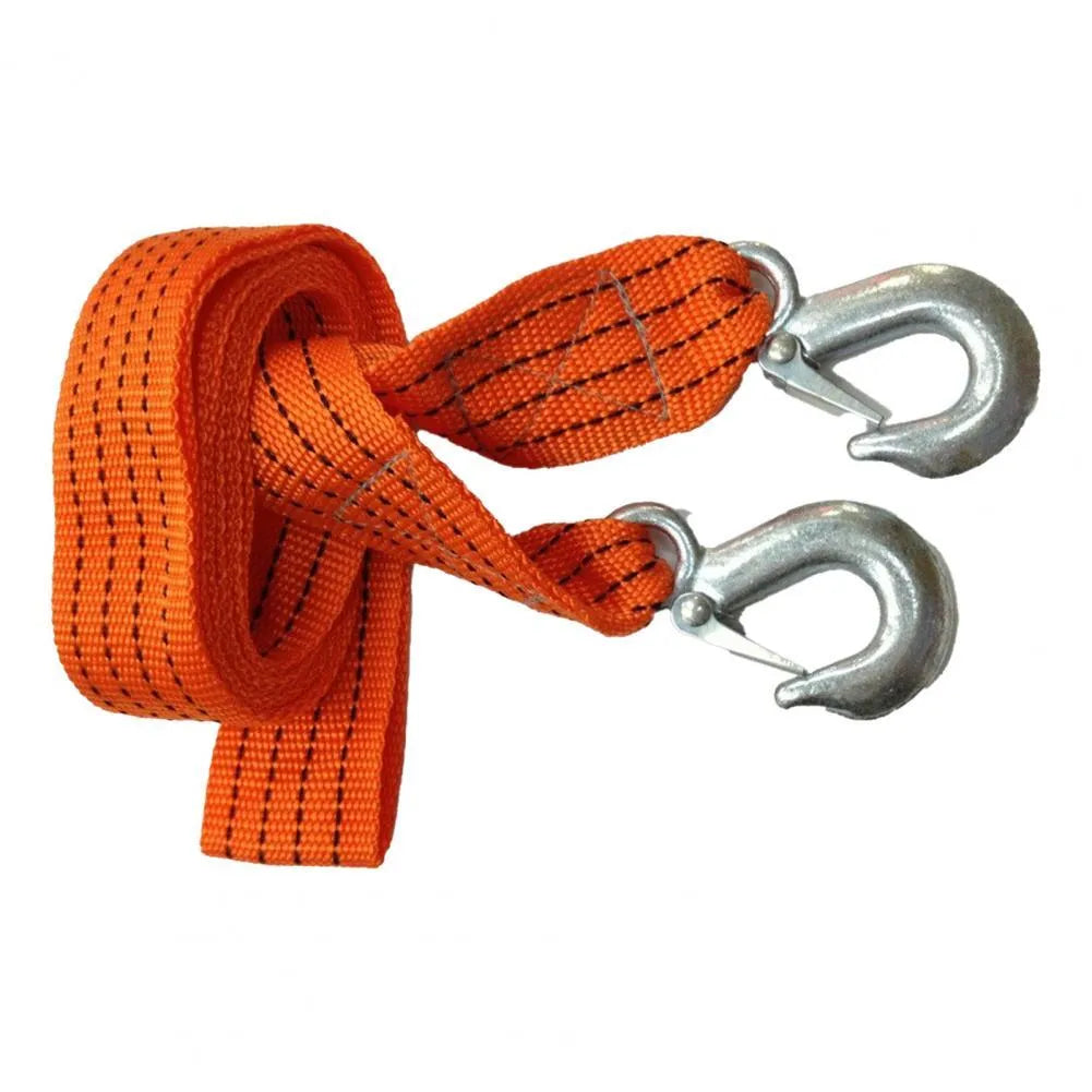 Yellow nylon trailer belt with eagle grappling hooks showing 3 ton load capacity