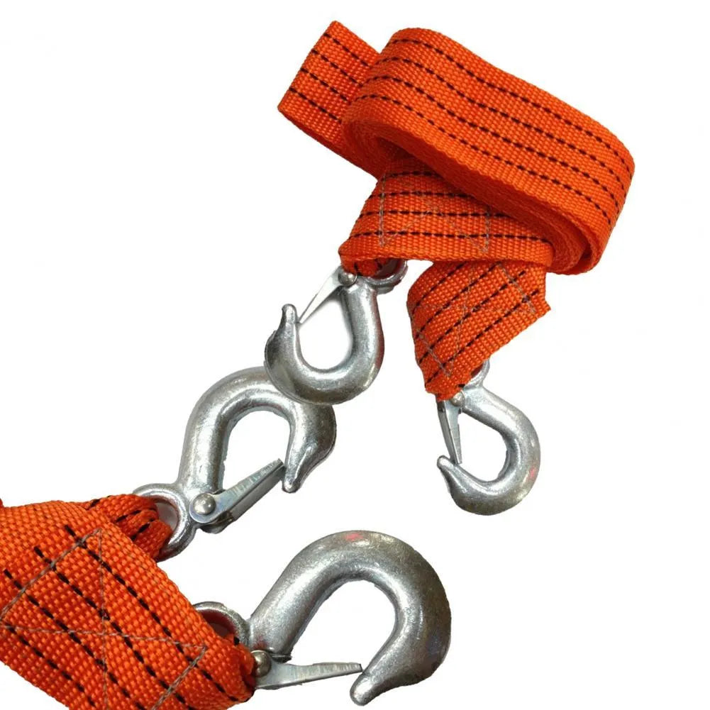 Yellow nylon trailer belt with eagle grappling hooks showing 3 ton load capacity