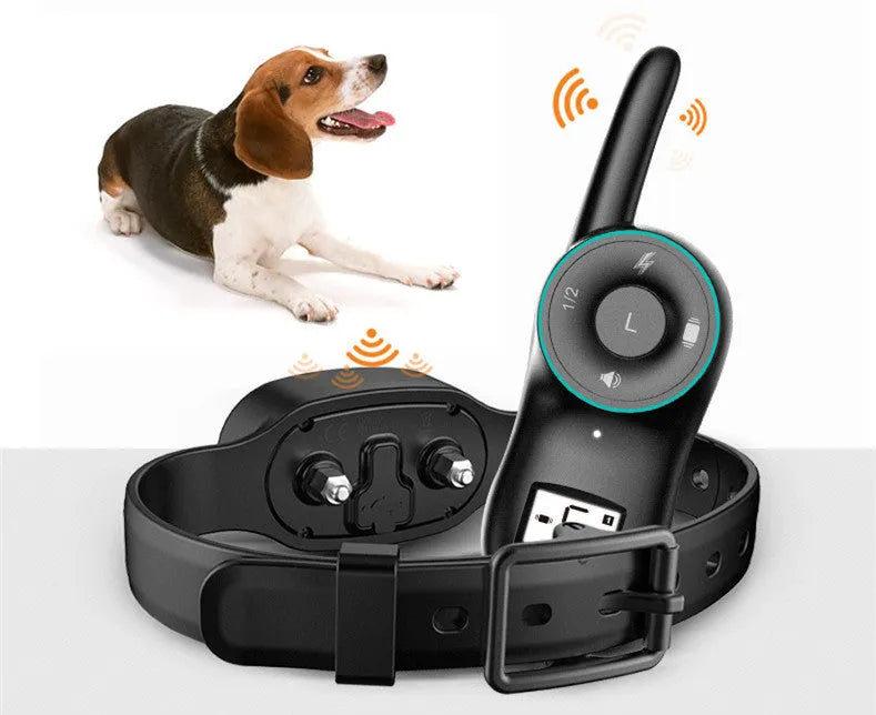 Waterproof rechargeable remote dog training collar with shock, vibration, and beep modes